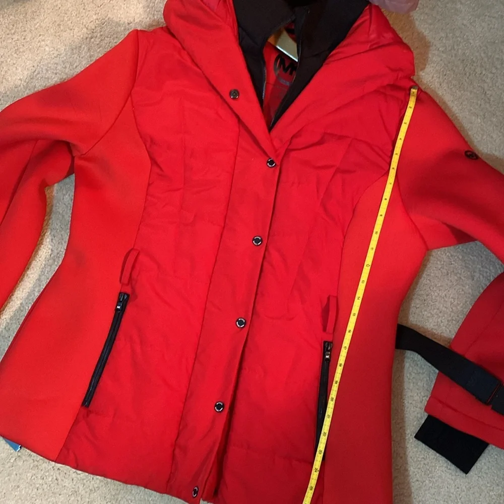 🔥 Michael Kors XL Red 🔥 Belted Winter Coat Jacket Hood - Picture 14 of 16